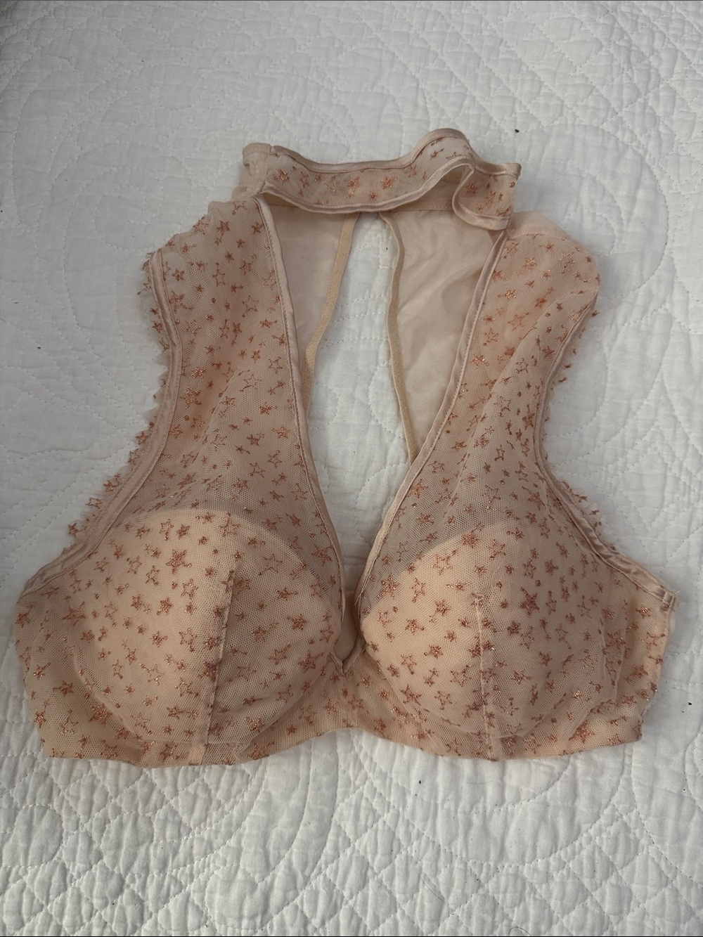 Victoria's Secret Sheer Star-Embroidered High-Neck Bralette in Nude Pink